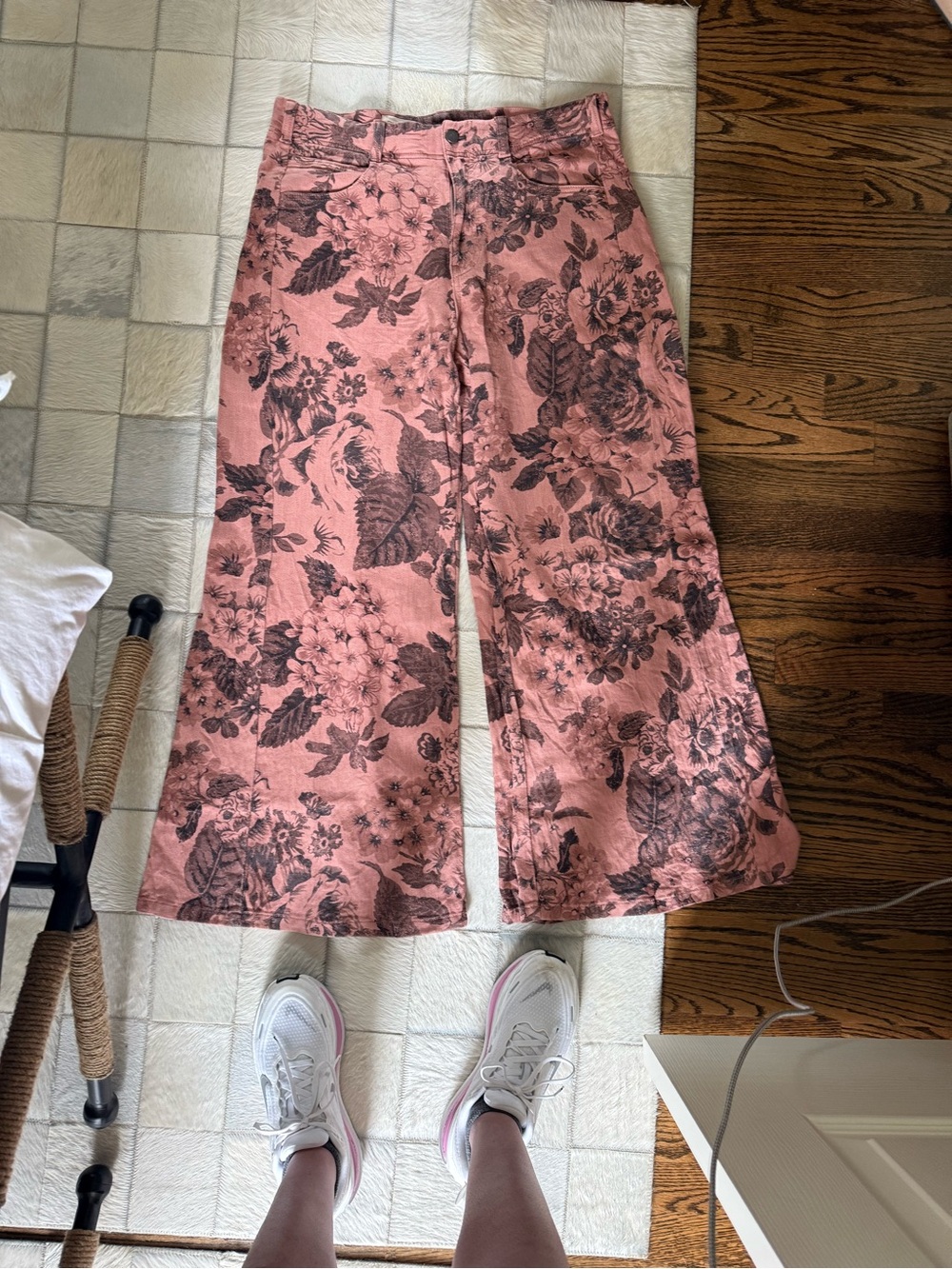 Pilcro Pink Floral Wide-Leg Pants